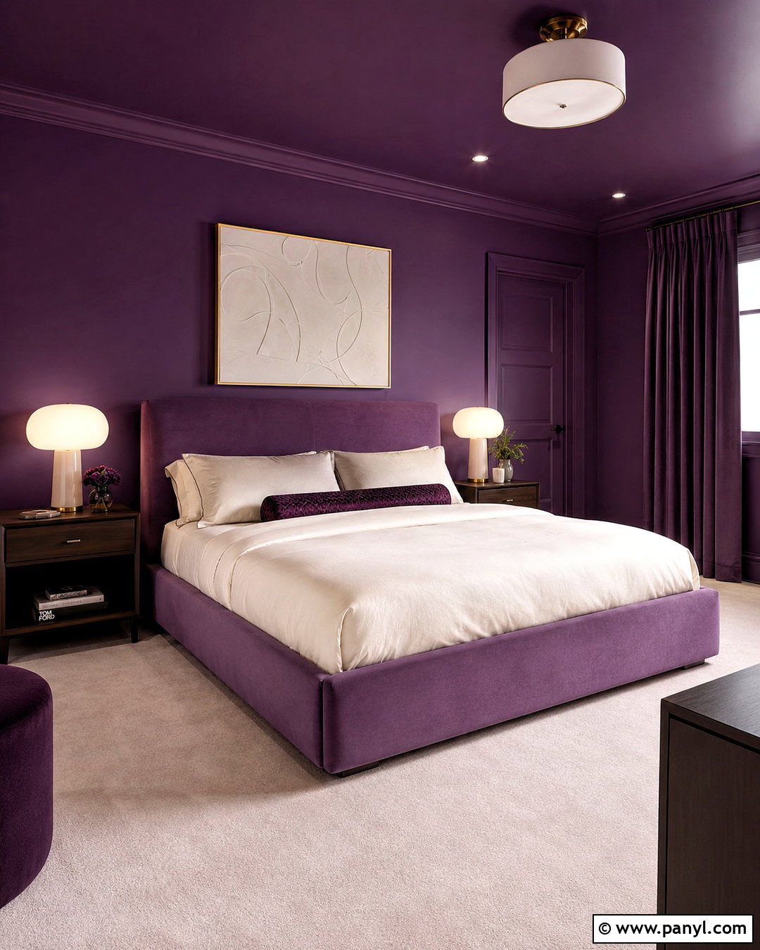 Deep Purple Color Drenched Bedroom - 20 deep purple room color ideas