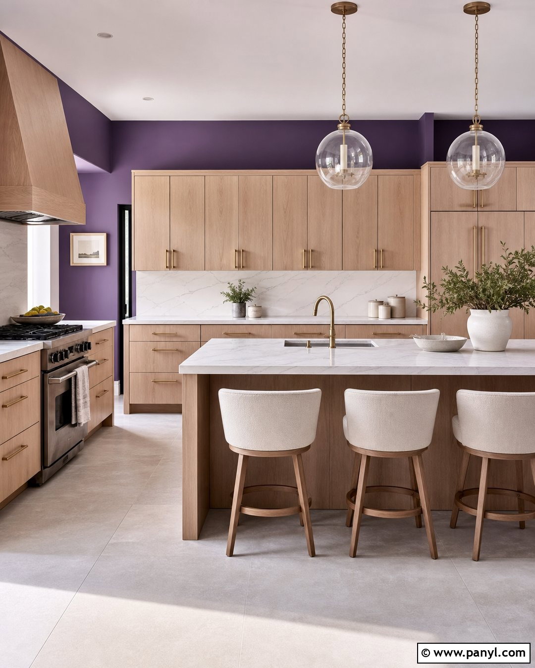 Deep Purple Kitchen Walls With White Oak Cabinets - 35 purple kitchen walls