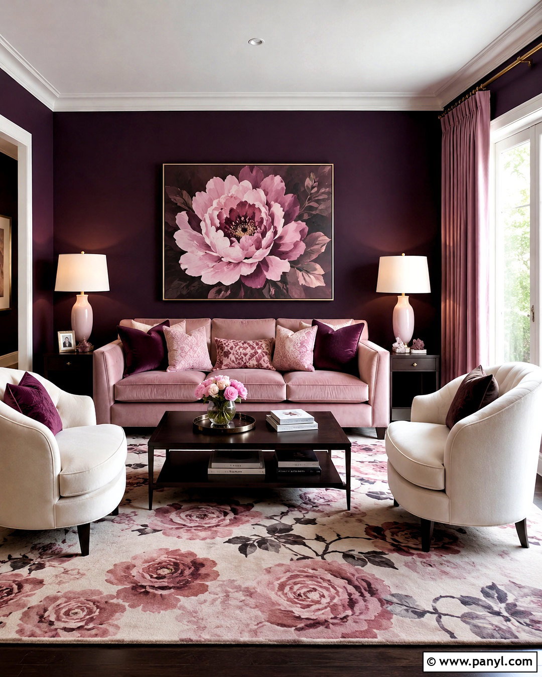 Deep Purple and Blush Pink Sitting Room - 20 deep purple room color ideas