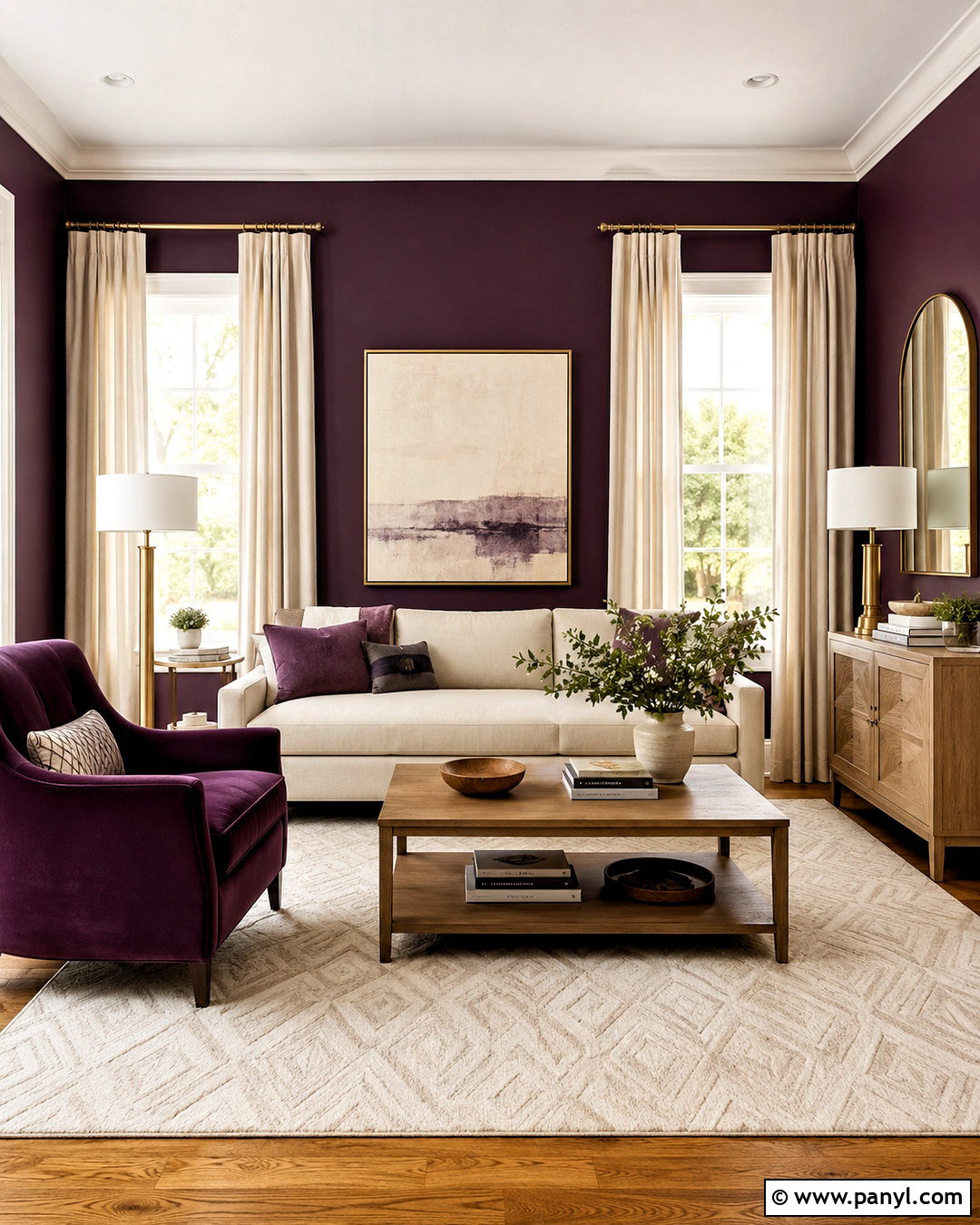 Deep Purple and Cream Living Room - 20 deep purple room color ideas