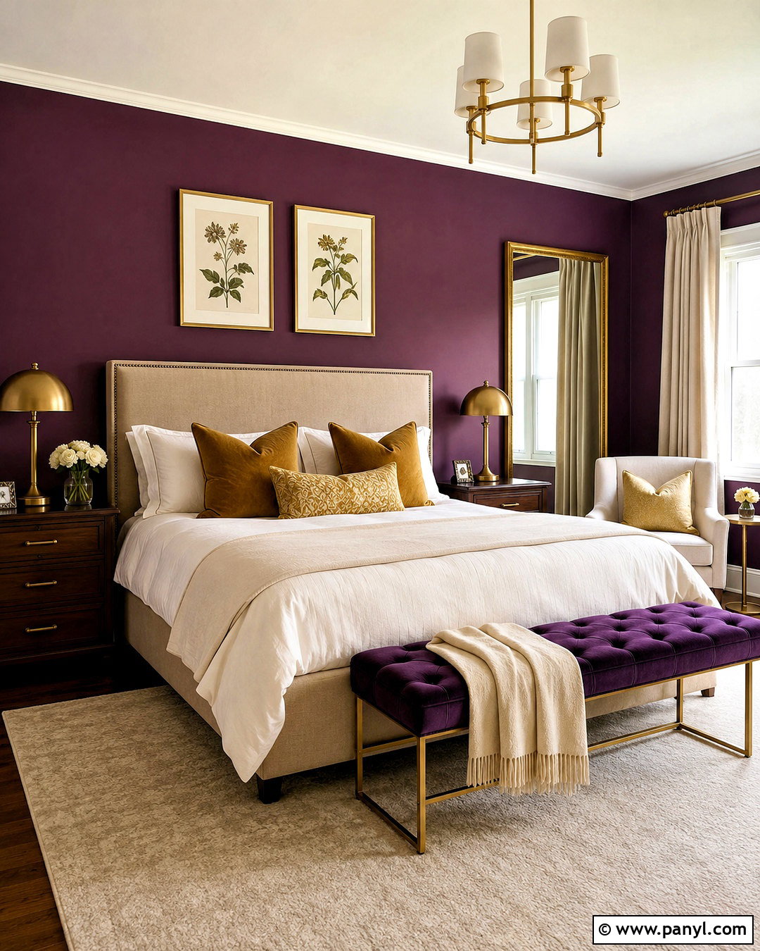 Deep Purple and Gold Bedroom - 20 deep purple room color ideas