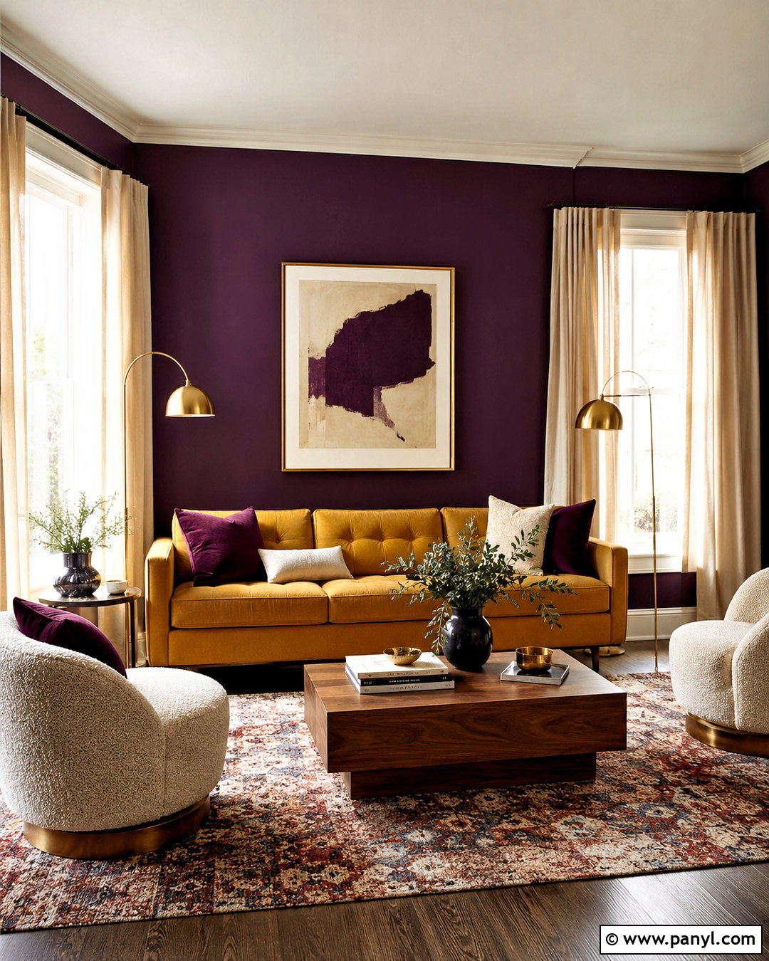 Deep Purple and Mustard Living Room - 20 deep purple room color ideas