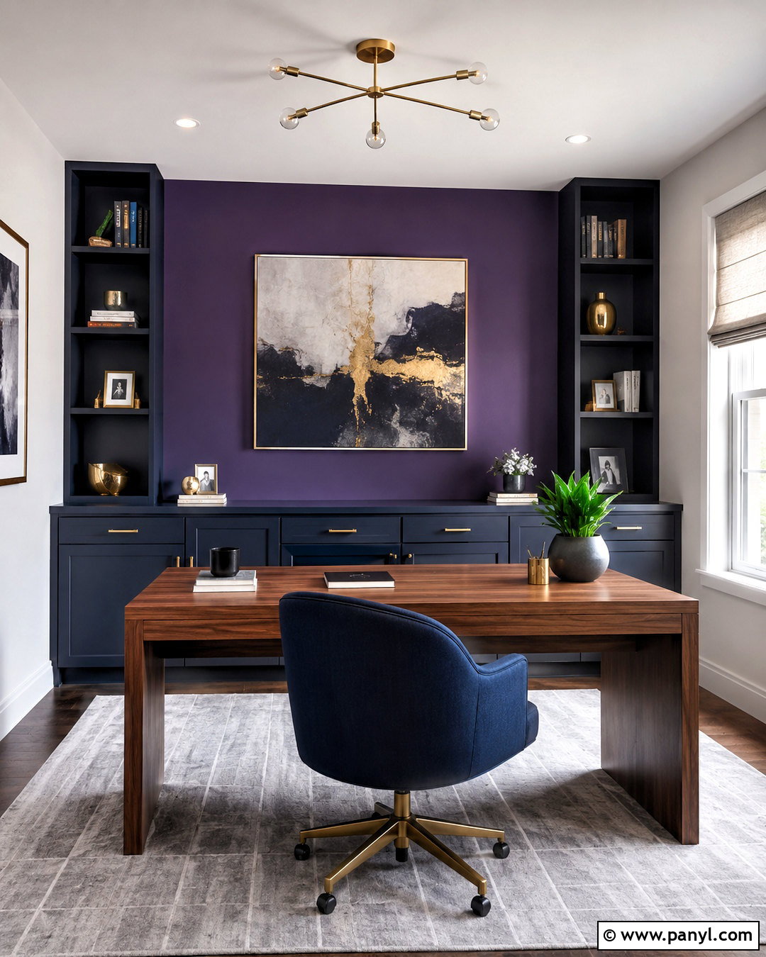 Deep Purple and Navy Home Office - 20 deep purple room color ideas