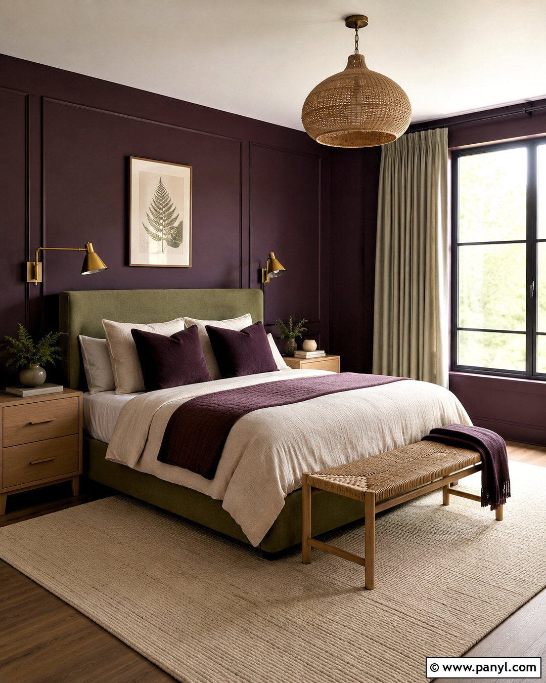 Deep Purple and Sage Green Bedroom - 20 deep purple room color ideas