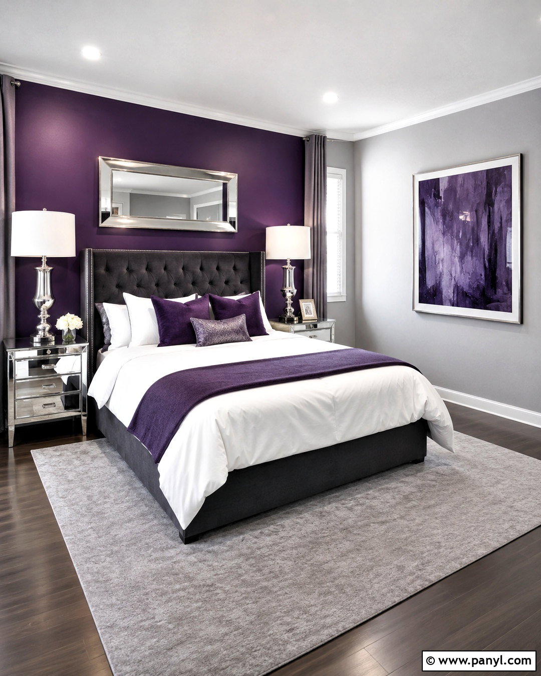 Deep Purple and Silver Bedroom - 20 deep purple room color ideas