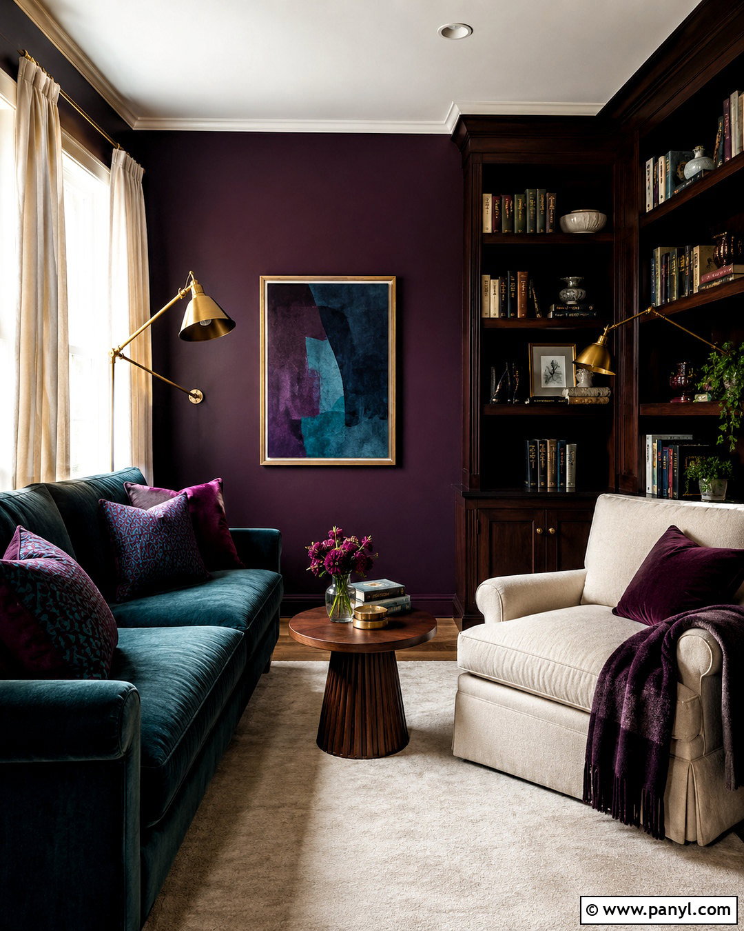 Deep Purple and Teal Reading Room - 20 deep purple room color ideas