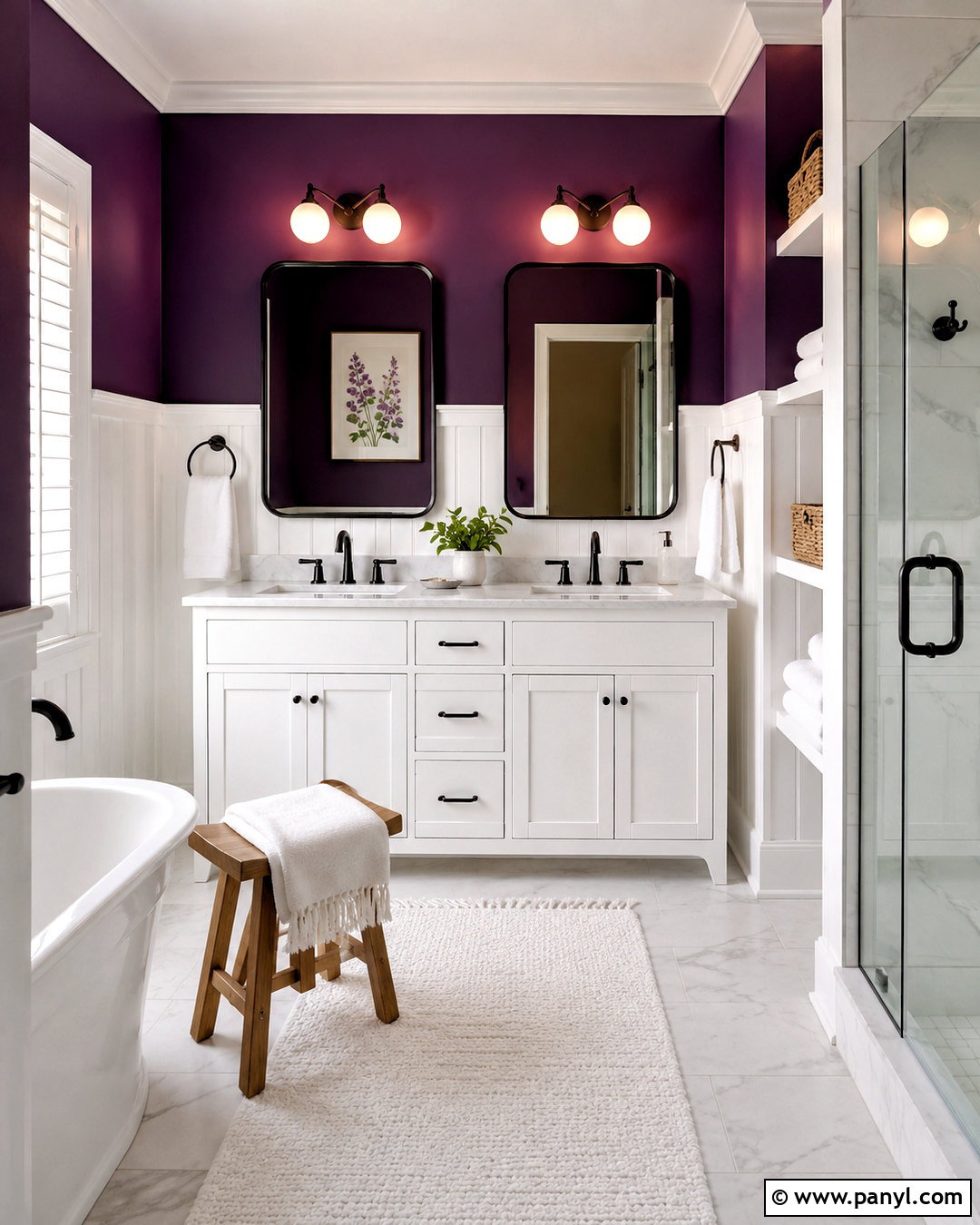 Deep Purple and White Bathroom - 20 deep purple room color ideas