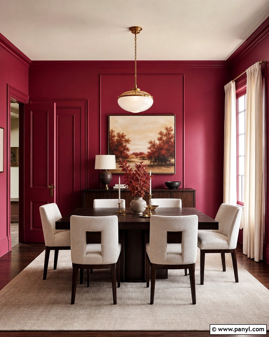 Deep Raspberry Pink Dining Room - 35 Pink Wall Color Ideas