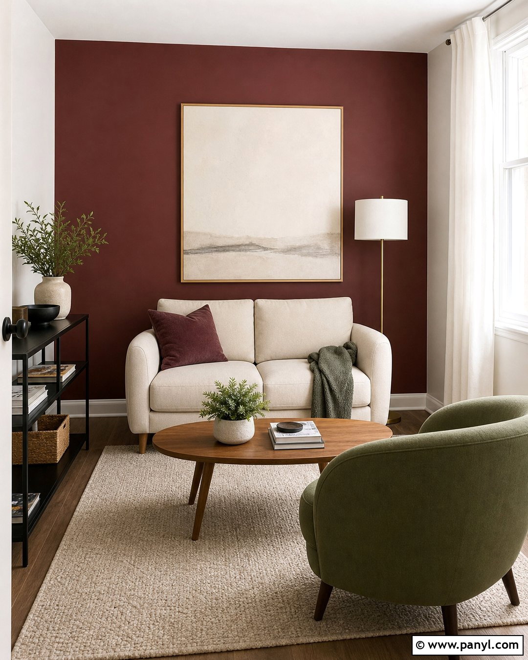 Deep Red Accent Wall In A Small Living Room - 25 Deep Red Accent Wall Ideas