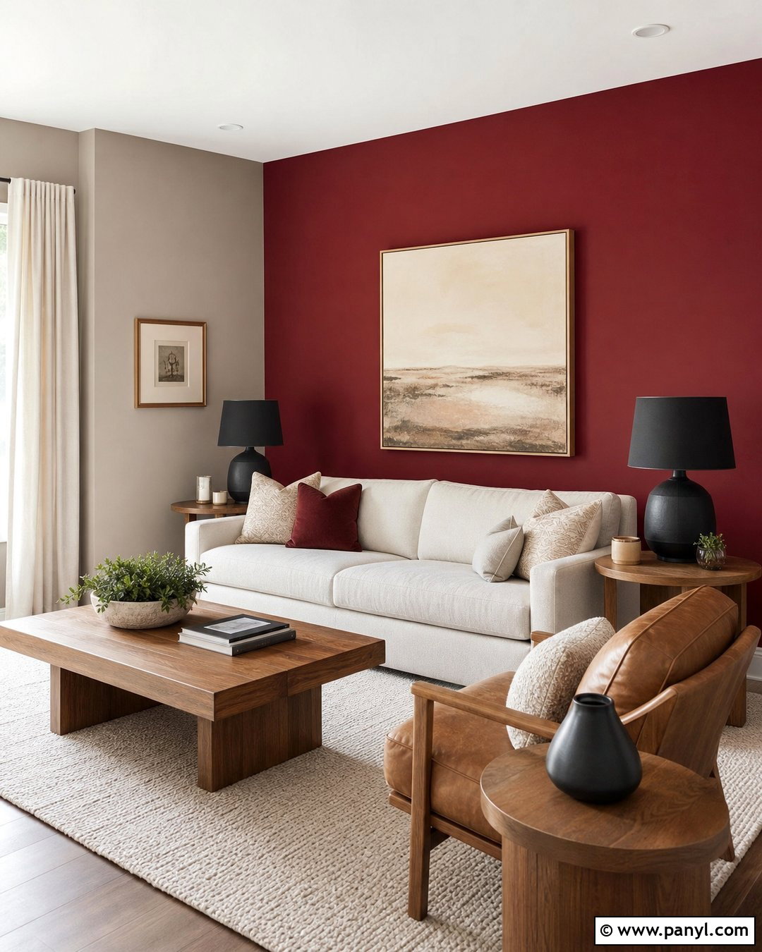Deep Red Accent Wall With Neutral Decor - 25 Deep Red Walls
