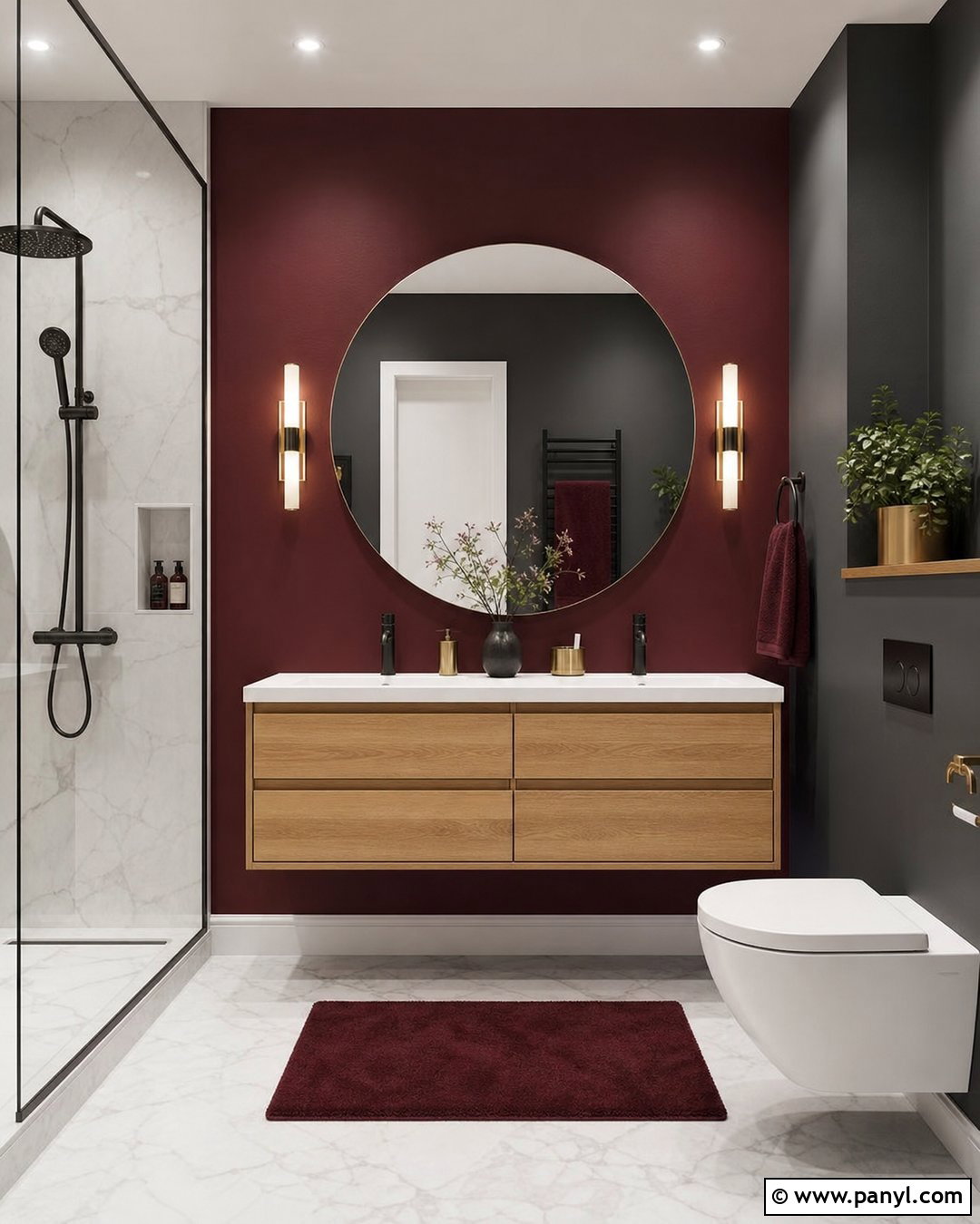Deep Red And Charcoal Bathroom Walls - 20 Red And Grey Walls
