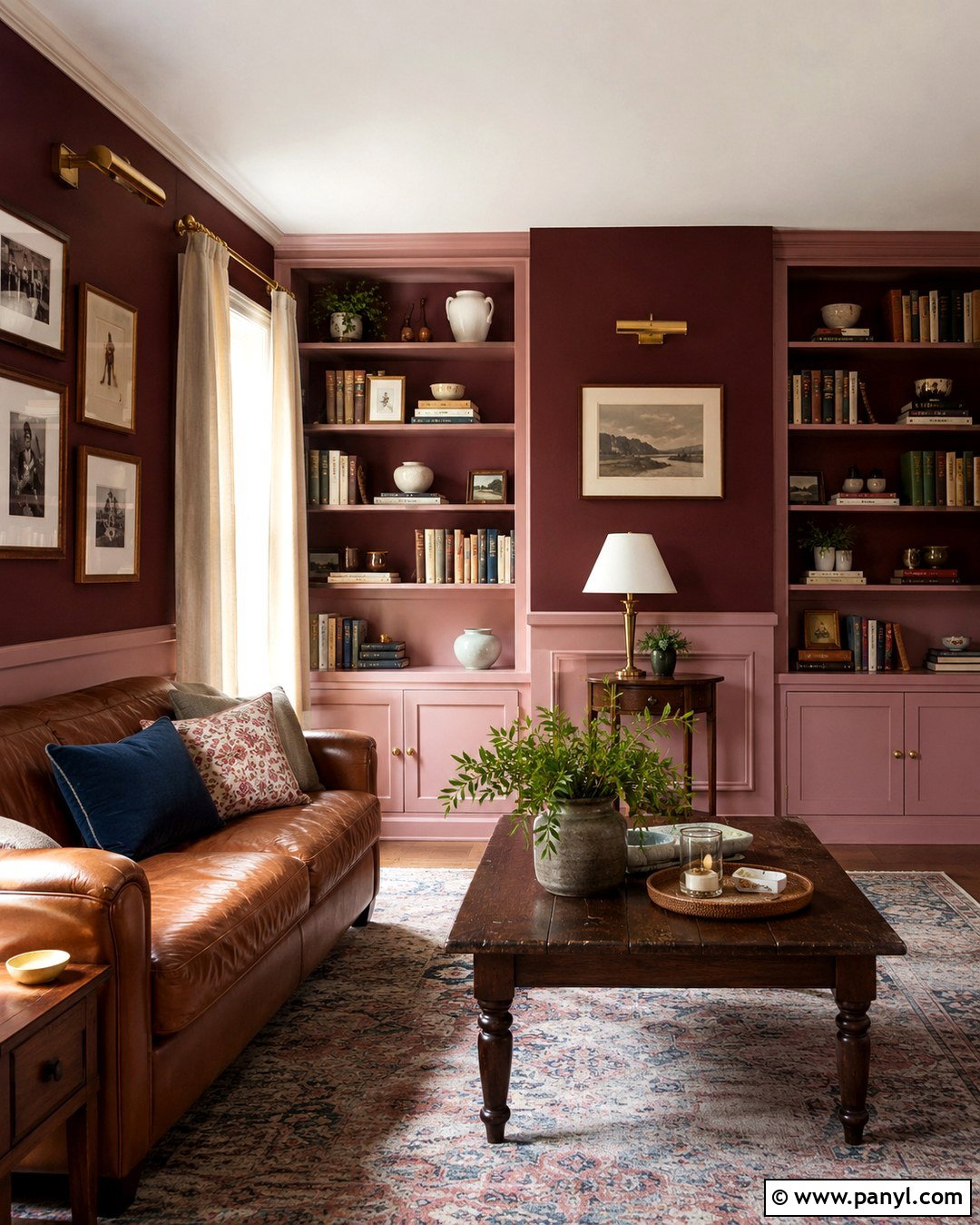 Deep Red And Dusty Pink Library Walls - 20 Two Tone Walls Dark On Top Ideas