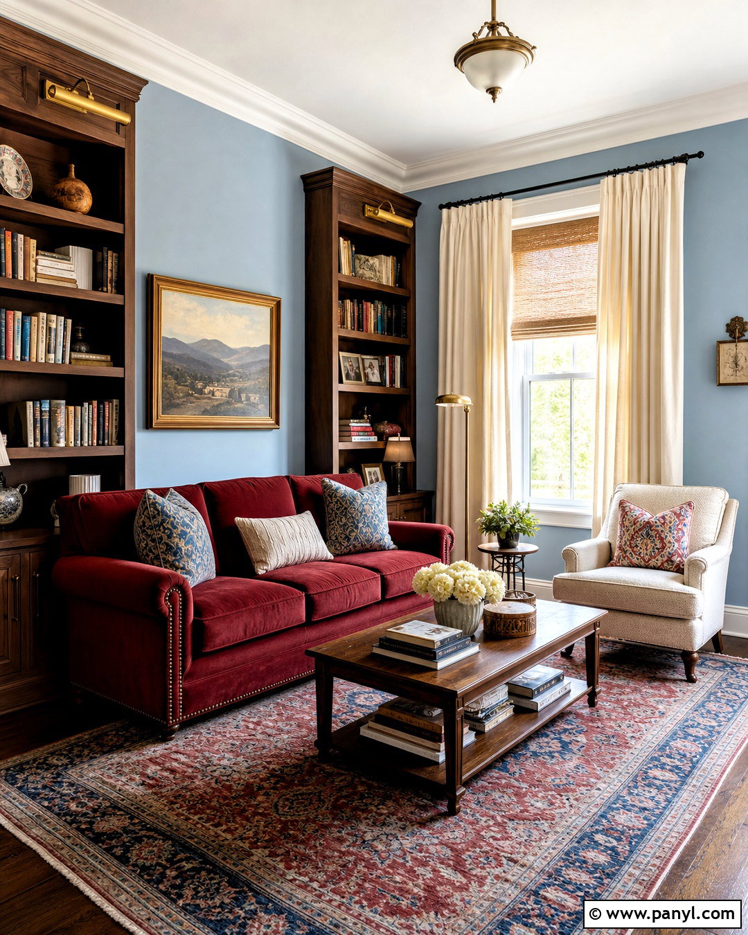 Deep Red And Pale Blue Reading Room Color Combination - 20 color combinations home ideas