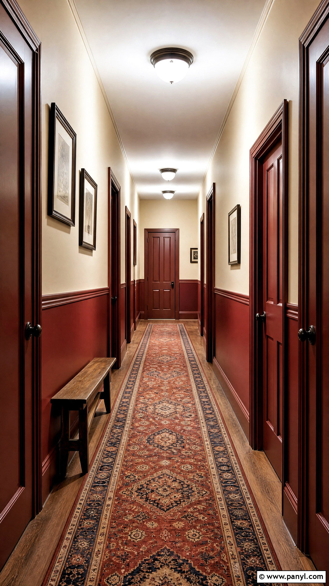Deep Red And Putty Hallway Walls - 20 2 color wall paint ideas