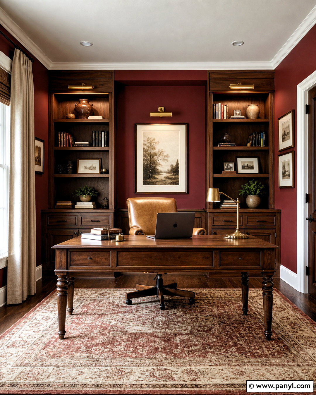 Deep Red And Walnut Home Office - 20 red color palette ideas