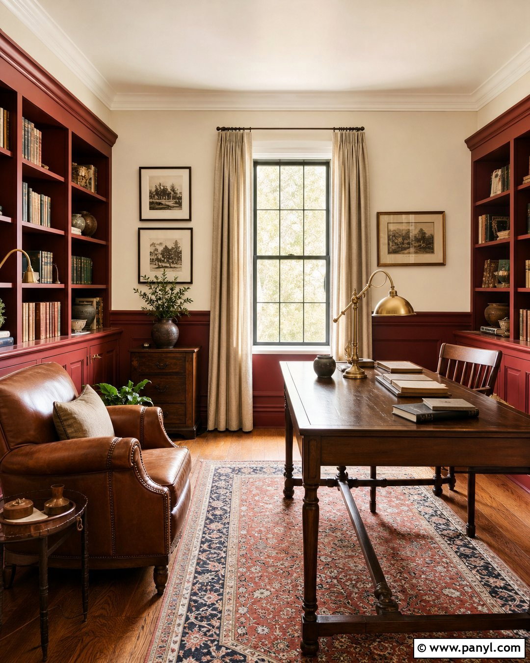 Deep Red And Warm White Two Tone Wall - 35 2 Tone Wall Paint Ideas