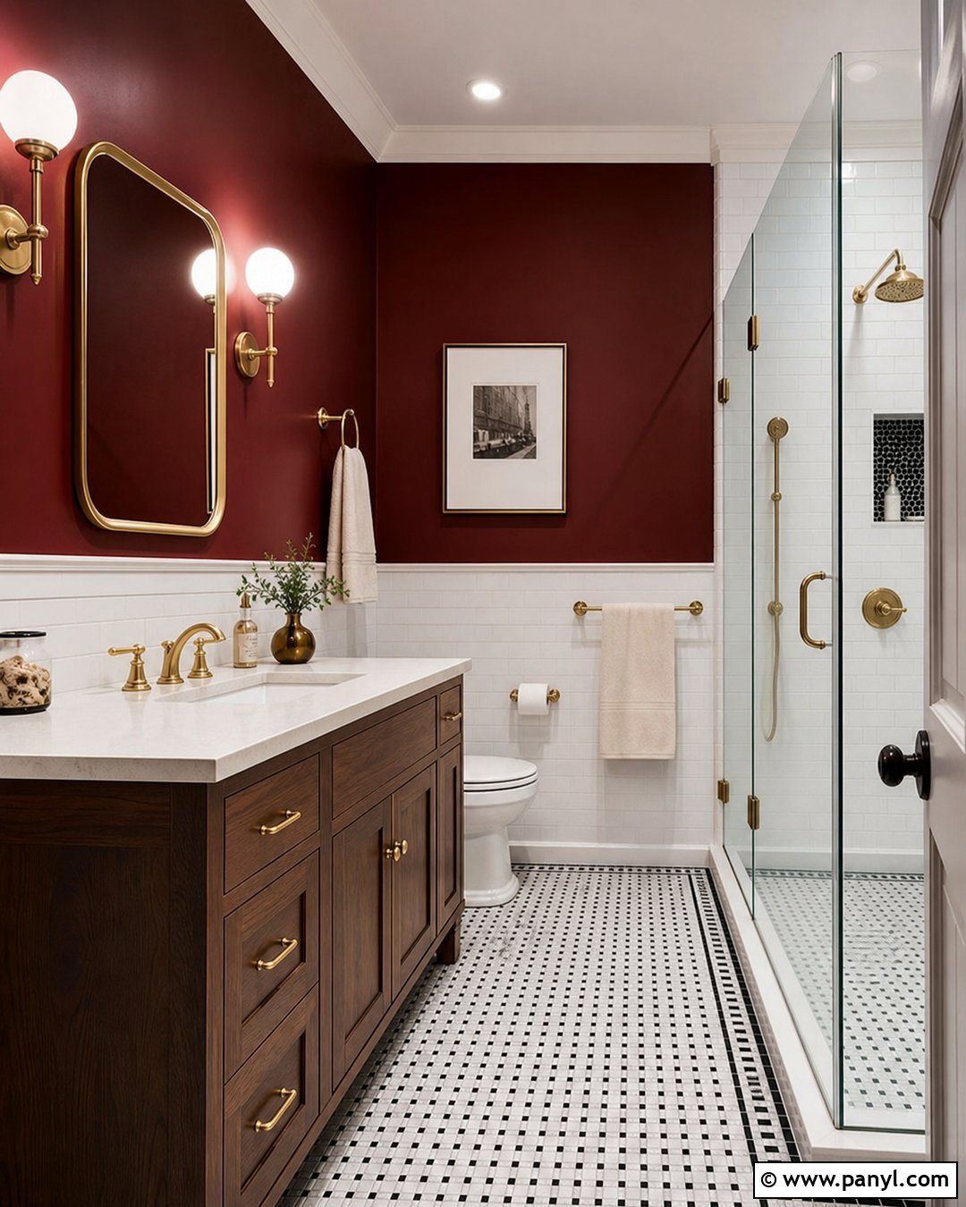 Deep Red Bathroom Walls With White Tile - 25 Deep Red Walls