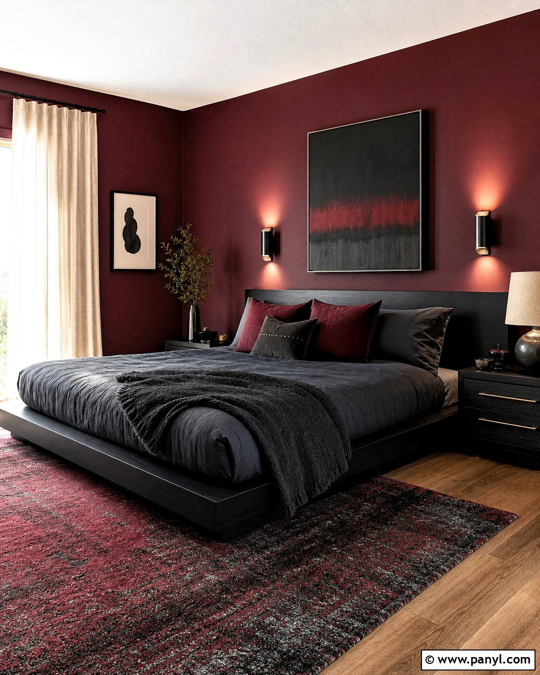 Deep Red Bedroom With Black Accents - 20 deep red bedroom ideas