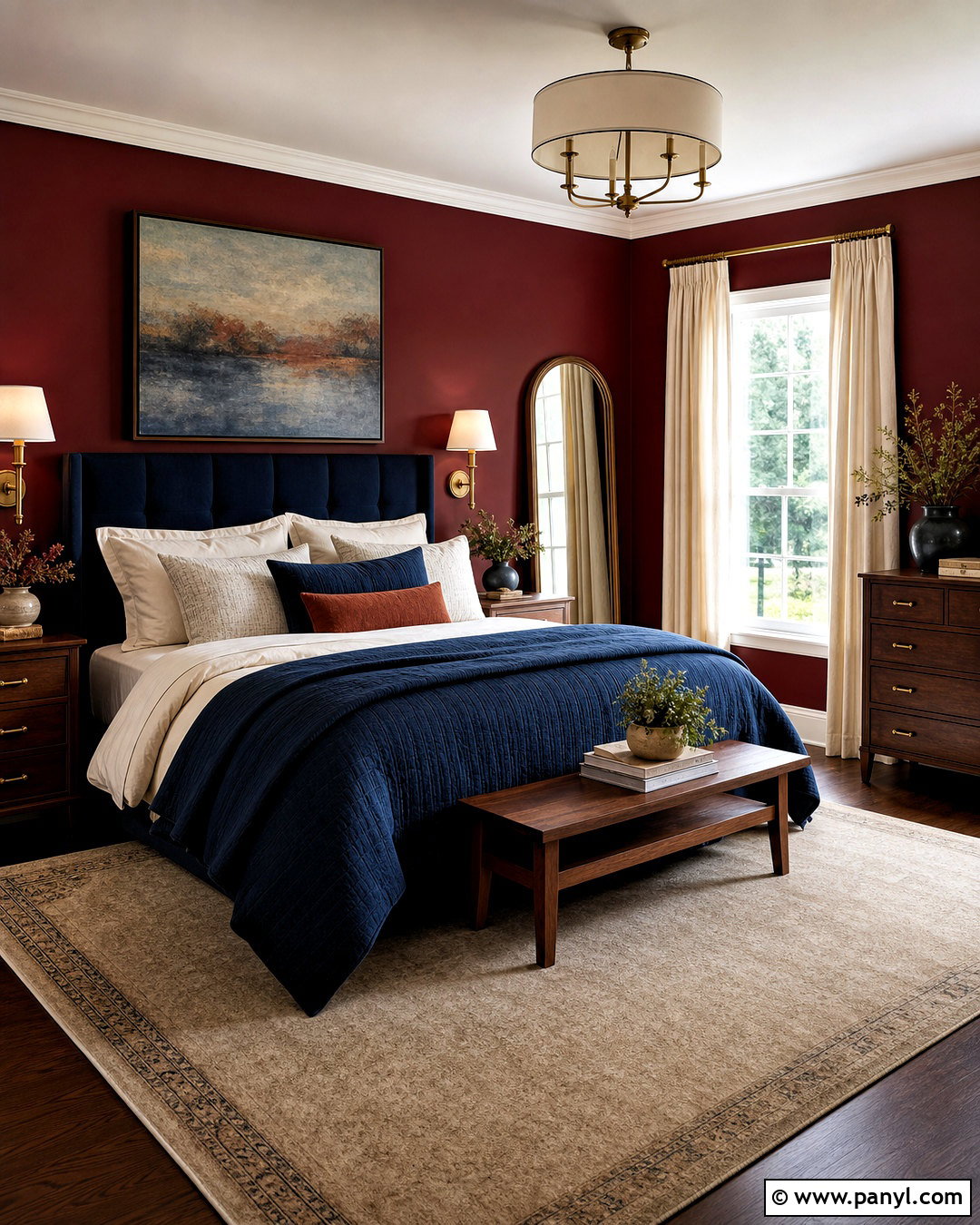 Deep Red Bedroom With Navy - 20 deep red bedroom ideas