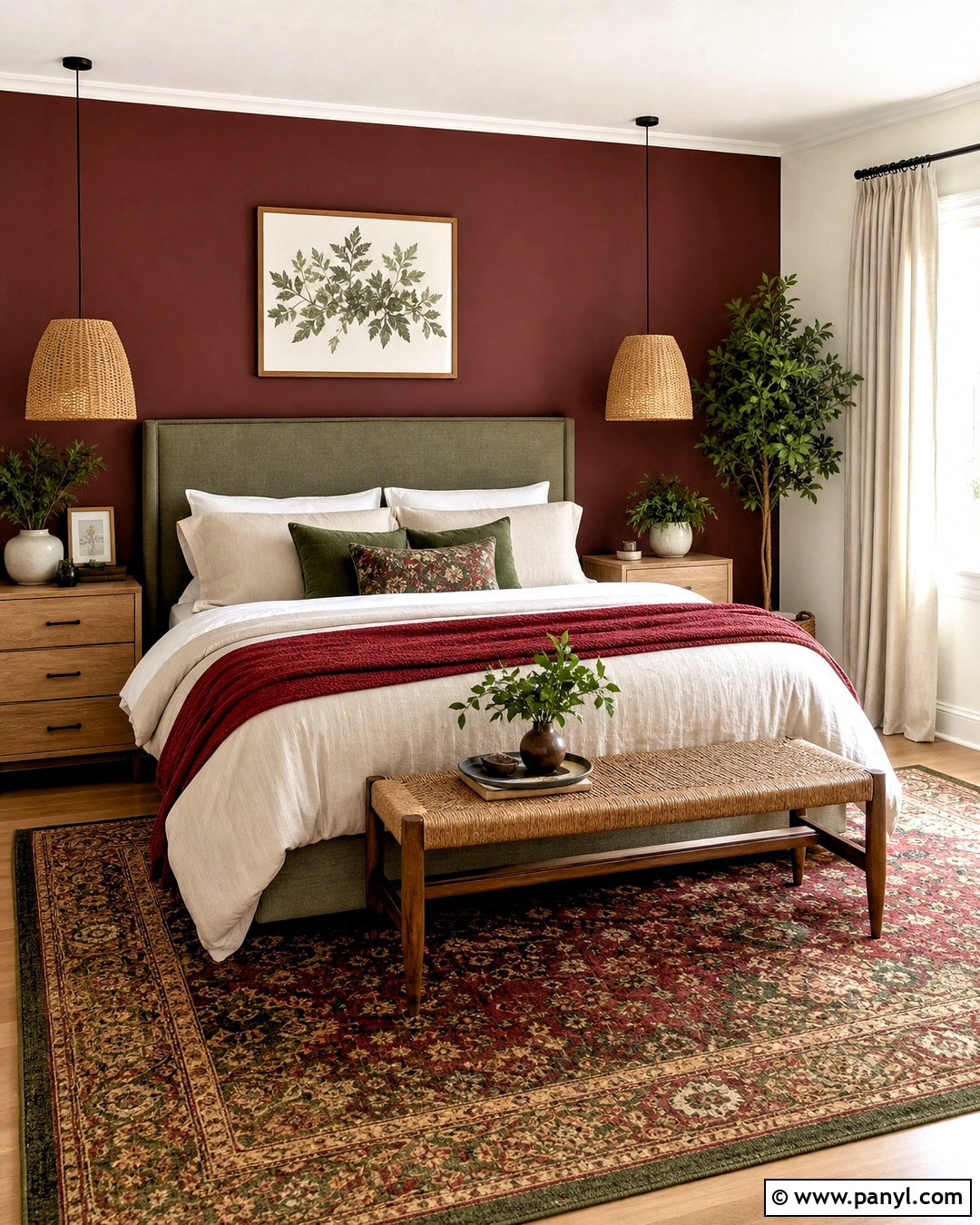 Deep Red Bedroom With Sage Green - 20 deep red bedroom ideas