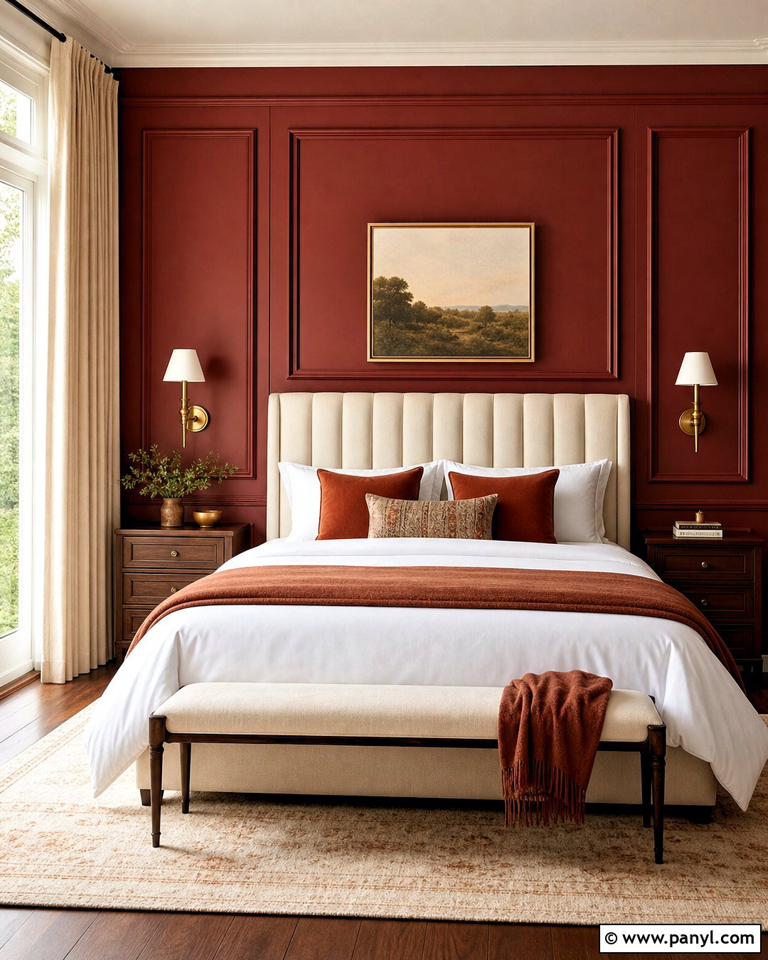 Deep Red Bedroom With Wall Paneling - 20 deep red bedroom ideas