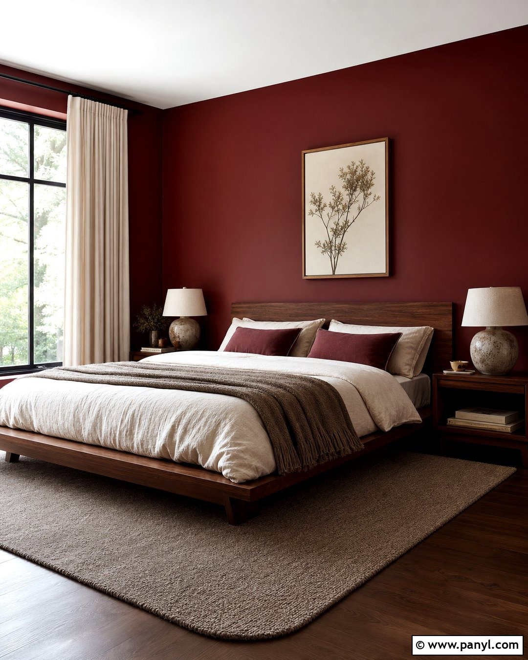 Deep Red Bedroom With Walnut Furniture - 25 Deep Red Walls