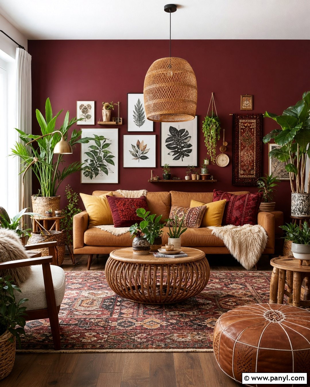 Deep Red Boho Living Room Wall - 25 Deep Red Accent Wall Ideas