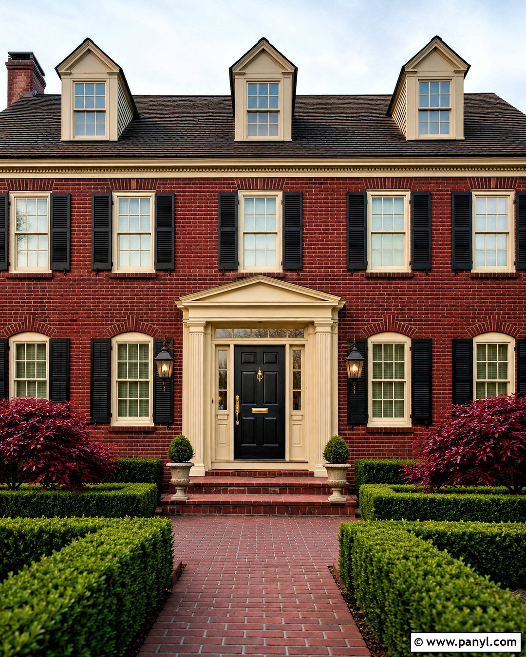 Deep Red Brick Stain With Black Shutters - 20 brick stain exterior before and after ideas