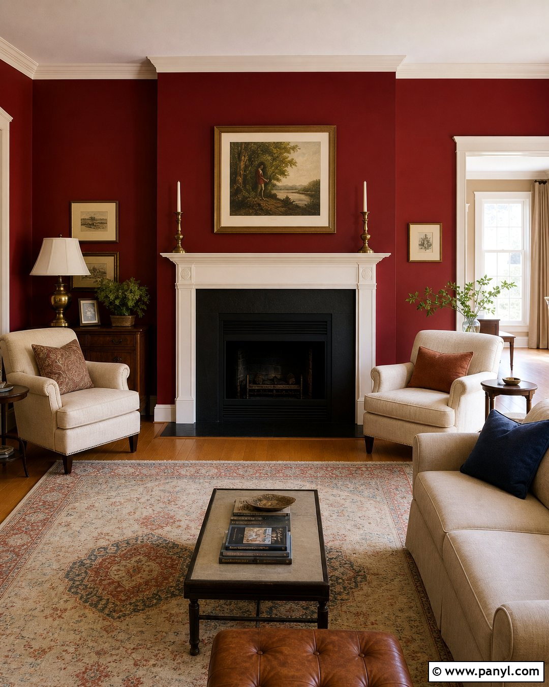 Deep Red Fireplace Wall With White Mantel - 25 Deep Red Accent Wall Ideas
