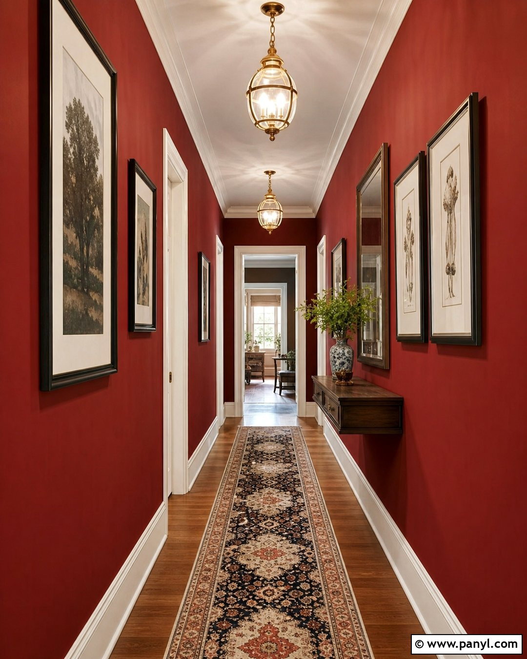 Deep Red Hallway Walls With Runner - 25 Deep Red Walls