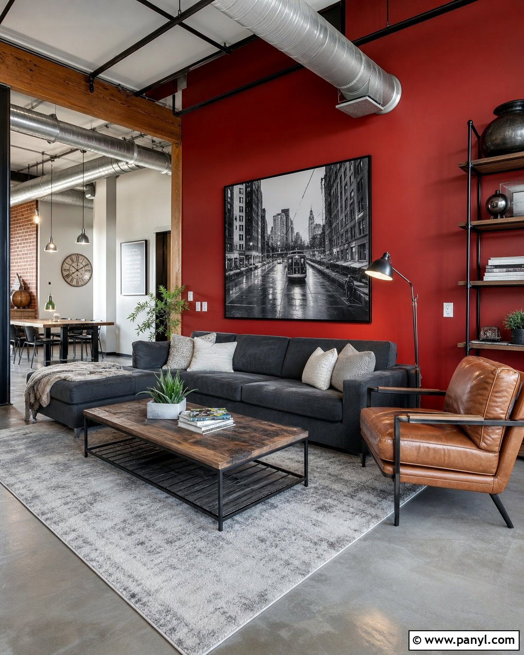 Deep Red Industrial Loft Wall - 25 Deep Red Accent Wall Ideas