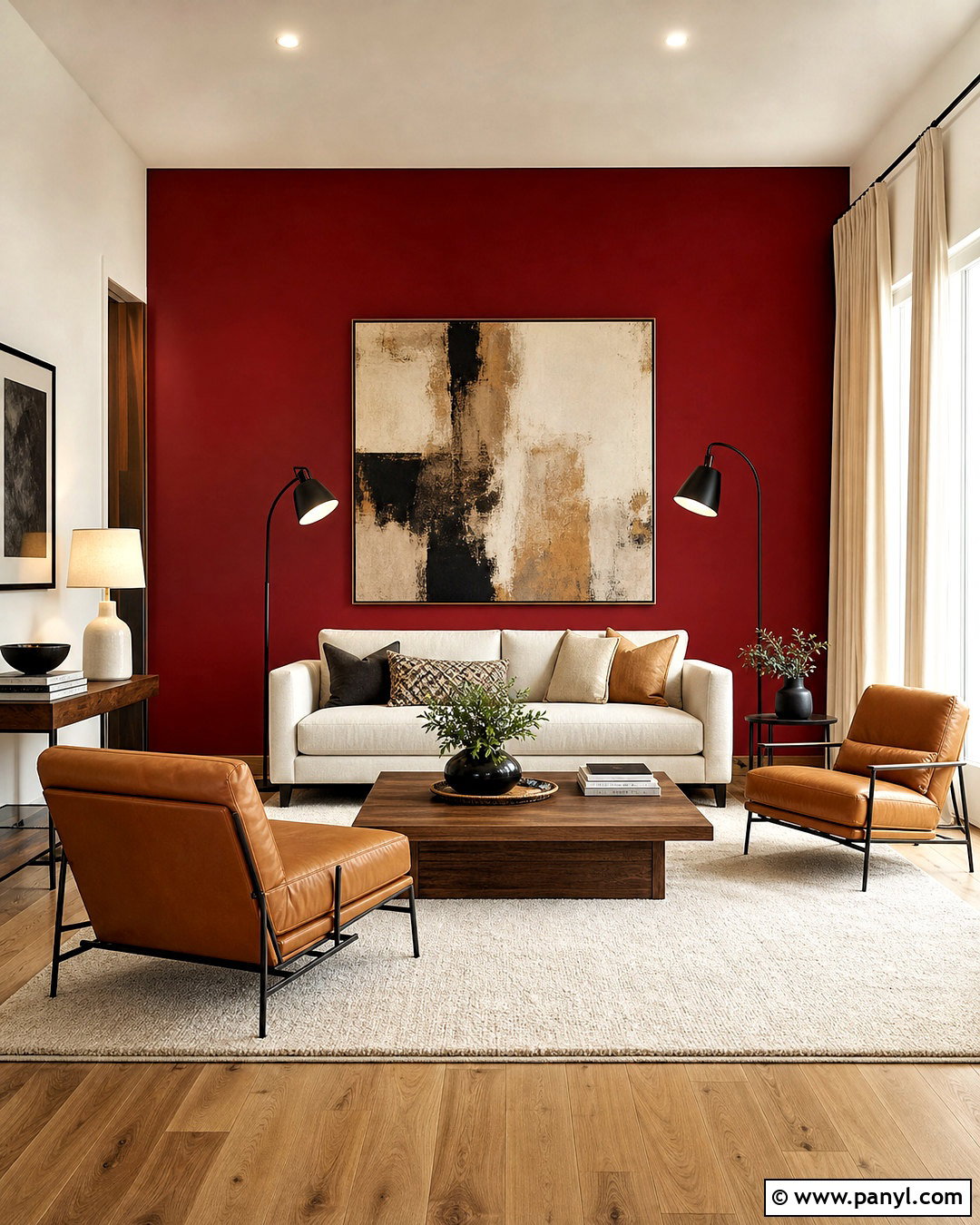 Deep Red Living Room Wall - 20 red wall design ideas