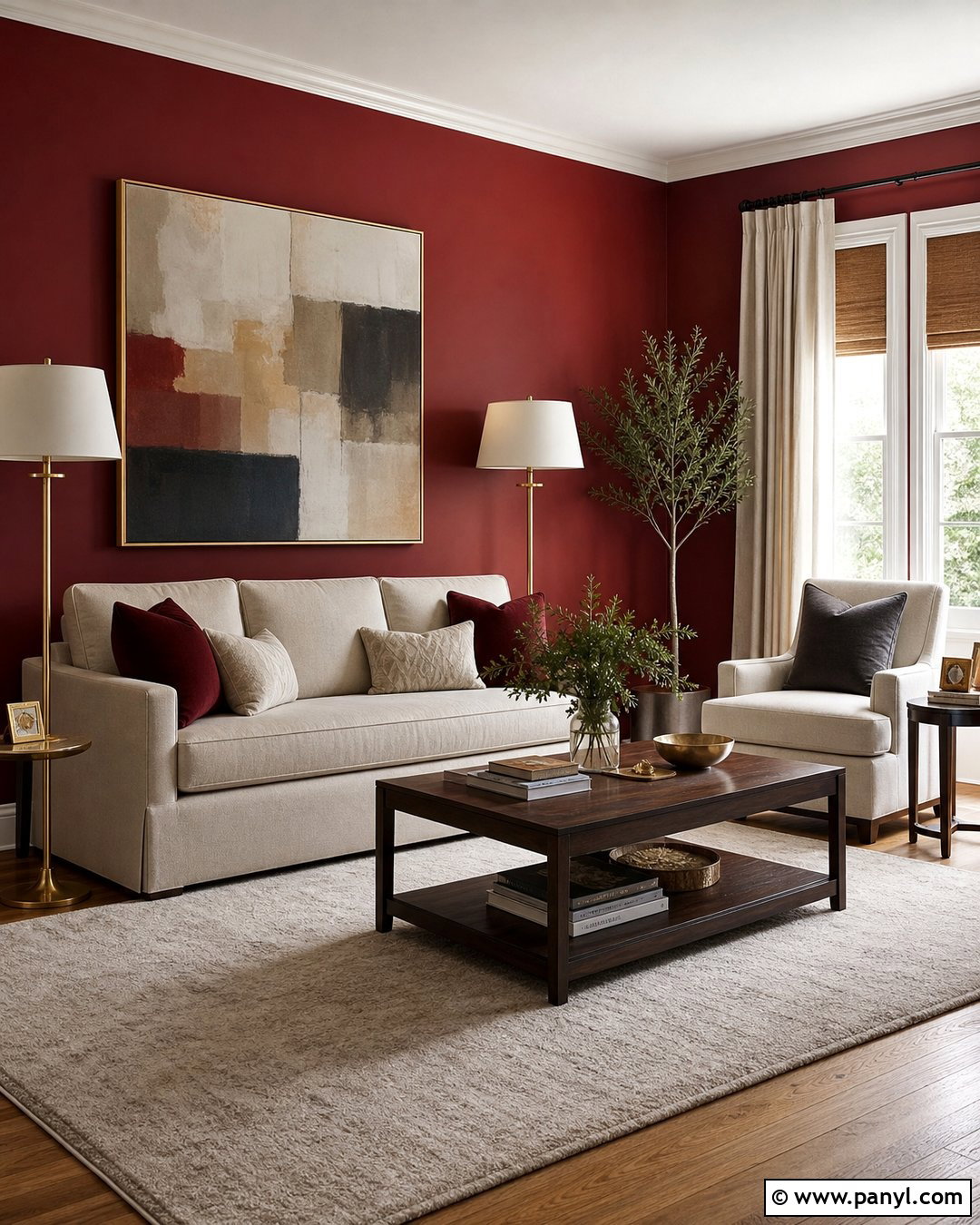 Deep Red Living Room With Cream Sofa - 25 Deep Red Walls