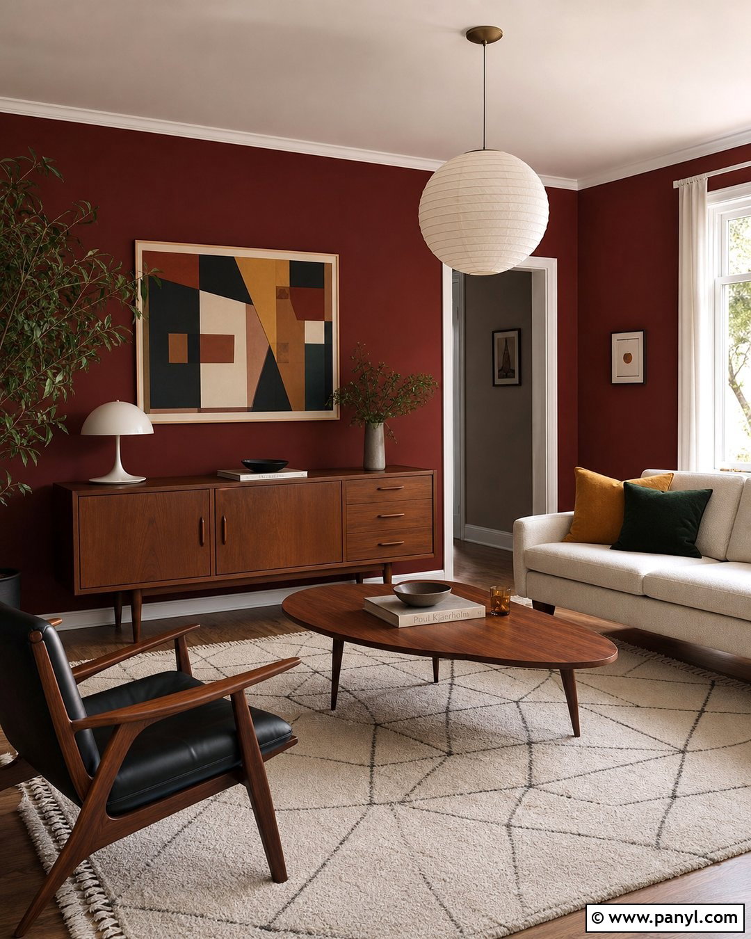 Deep Red Midcentury Modern Wall - 25 Deep Red Accent Wall Ideas