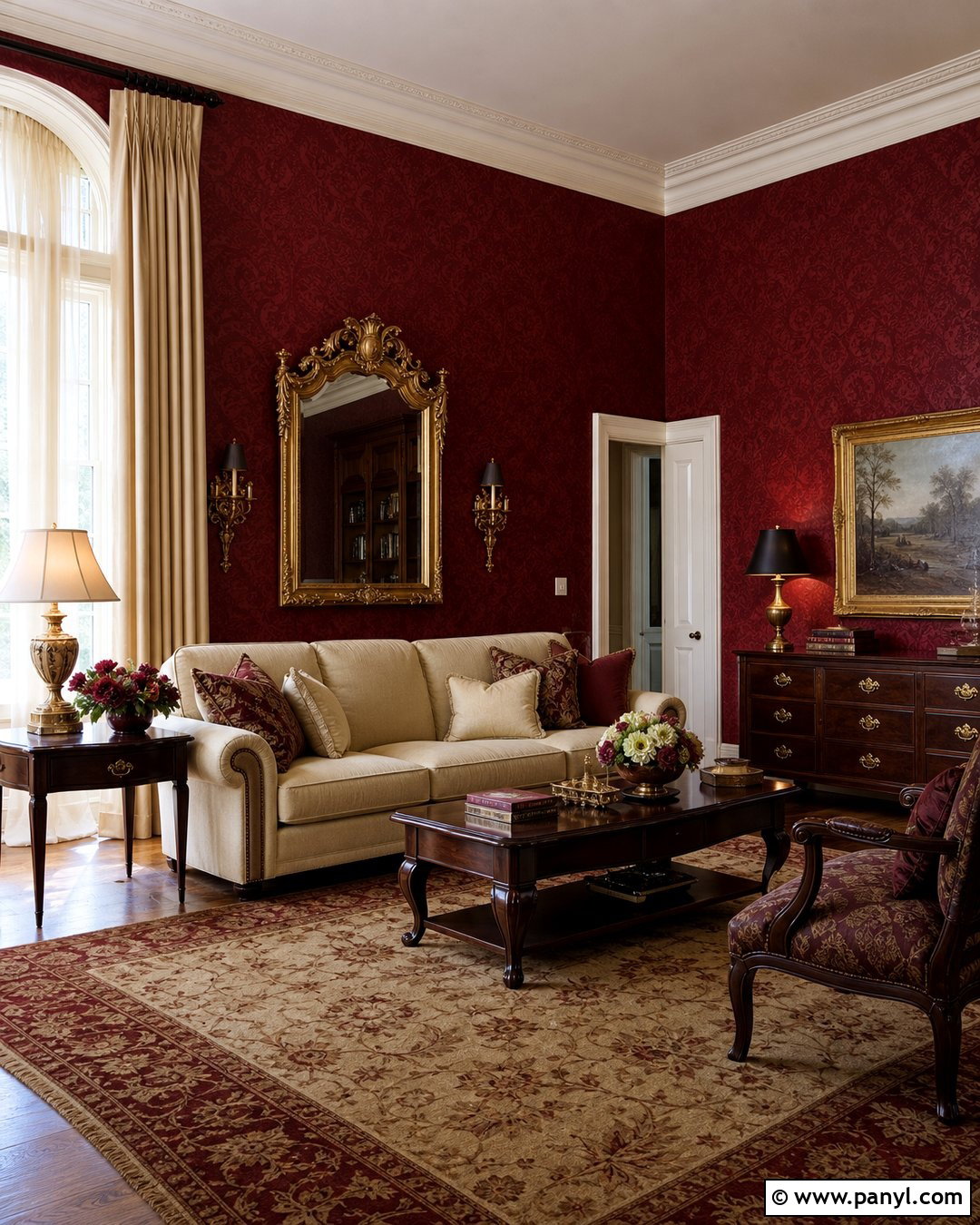 Deep Red Stencil Living Room Wall - 35 royal paint wall design for living room ideas