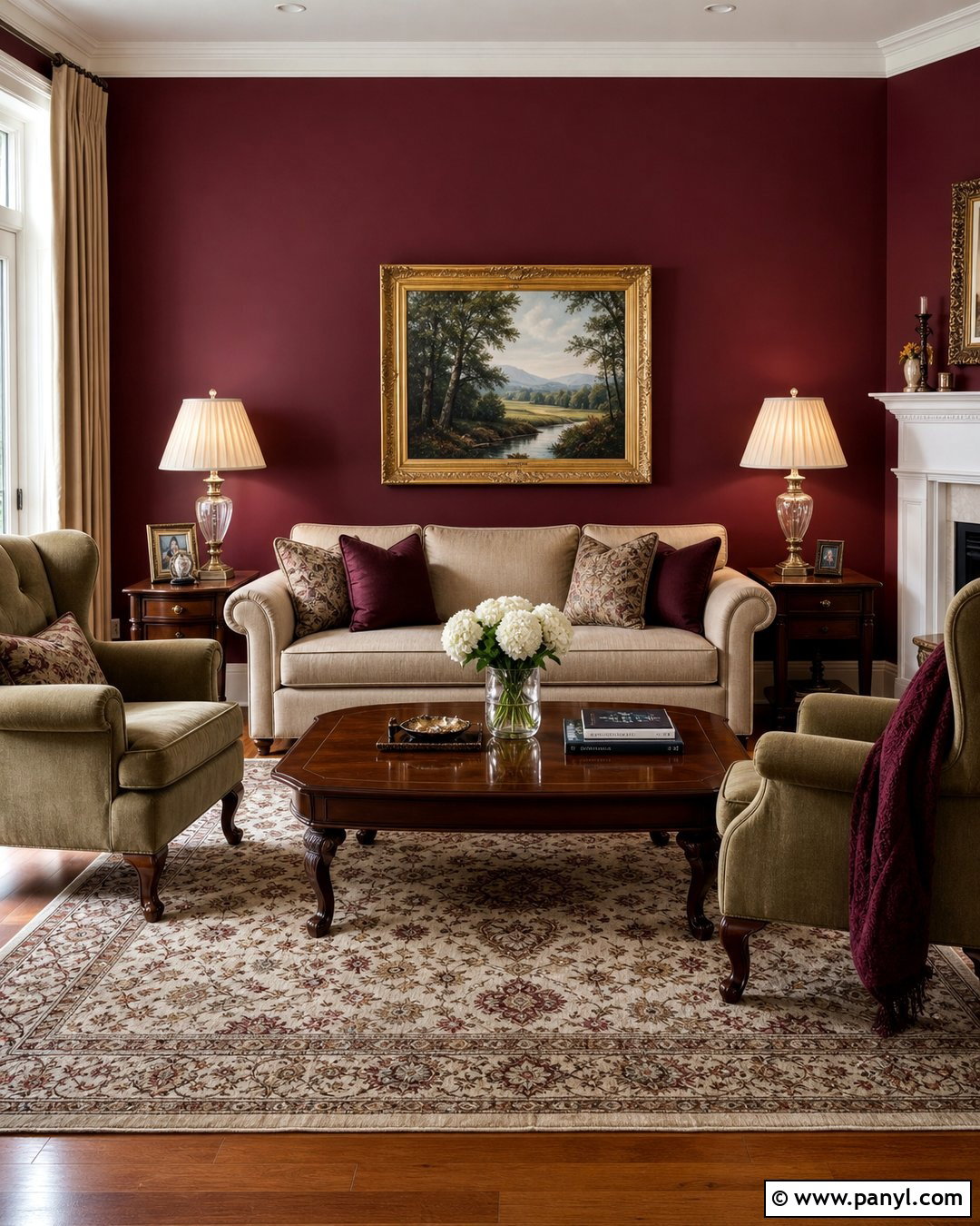 Deep Red Traditional Living Room Wall - 25 Deep Red Accent Wall Ideas