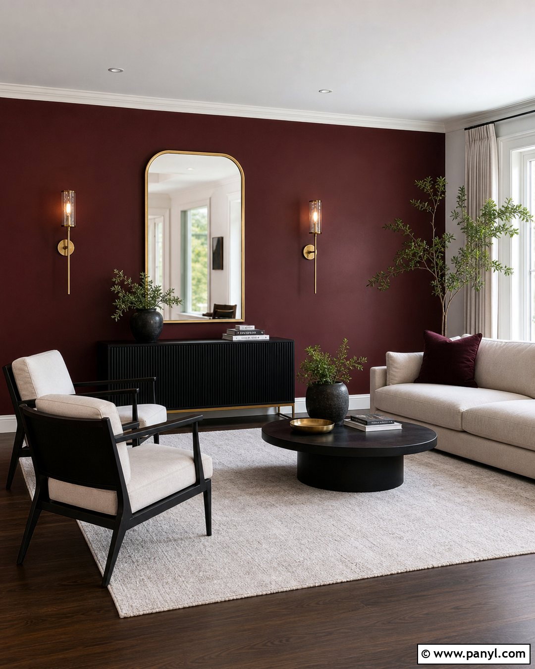 Deep Red Wall With Black And Brass Decor - 25 Deep Red Accent Wall Ideas