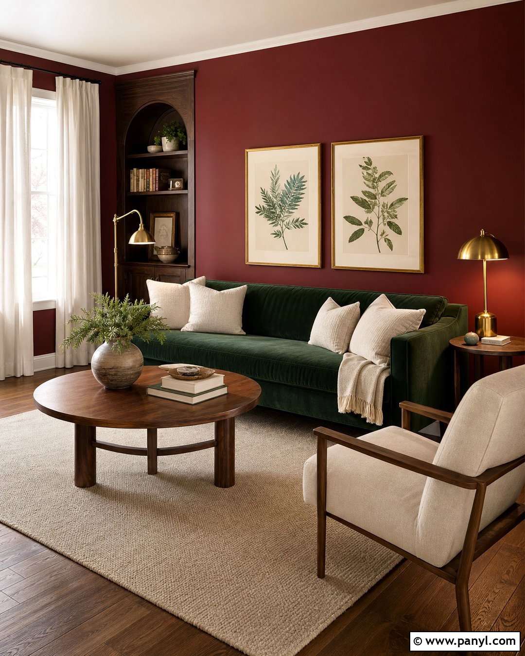 Deep Red Wall With Dark Green Furniture - 25 Deep Red Accent Wall Ideas