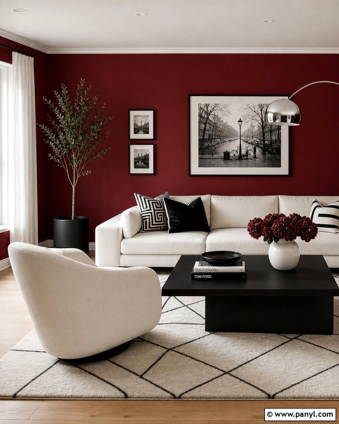 Deep Red Walls With Black And White Decor - 25 Deep Red Walls