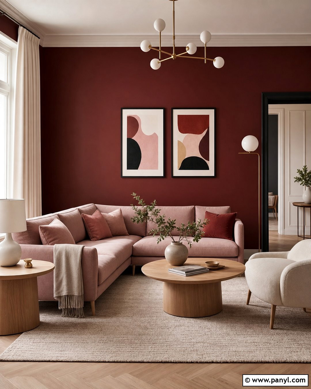 Deep Red Walls With Blush Pink Decor - 25 Deep Red Walls