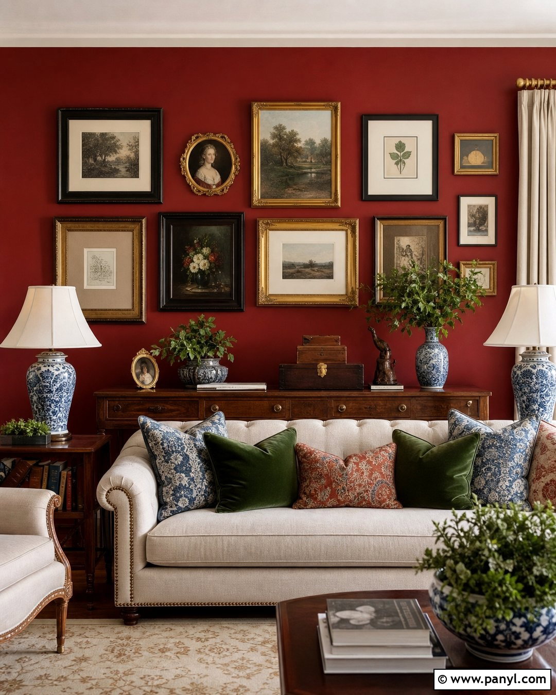 Deep Red Walls With Gallery Art - 25 Deep Red Walls