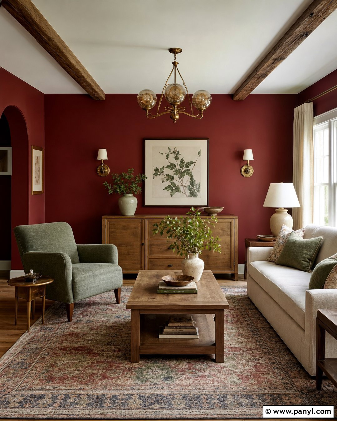 Deep Red Walls With Sage Green Decor - 25 Deep Red Walls