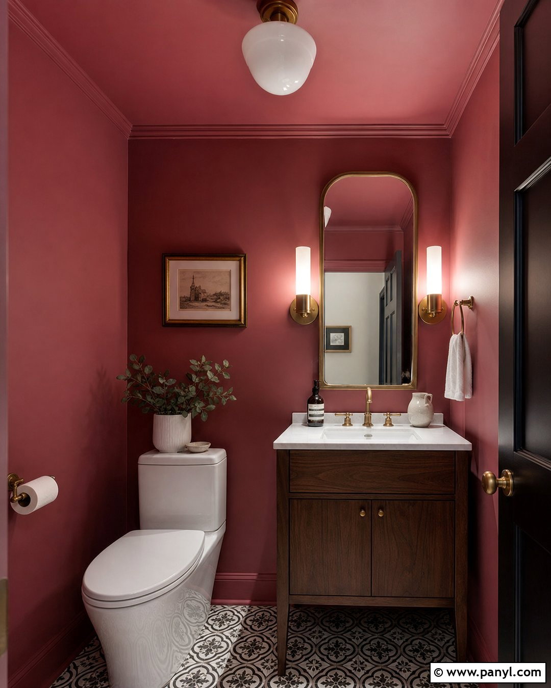 Deep Rose Powder Room - 25 Rose Wall Paint Ideas