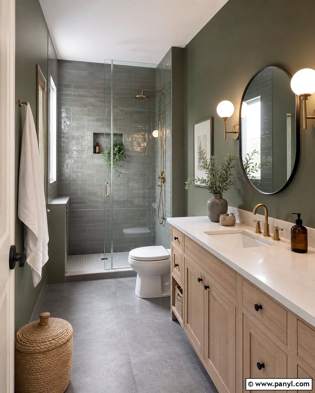 Deep Sage Walls With Gray Zellige Tiles - 20 Grey Tiles Green Walls