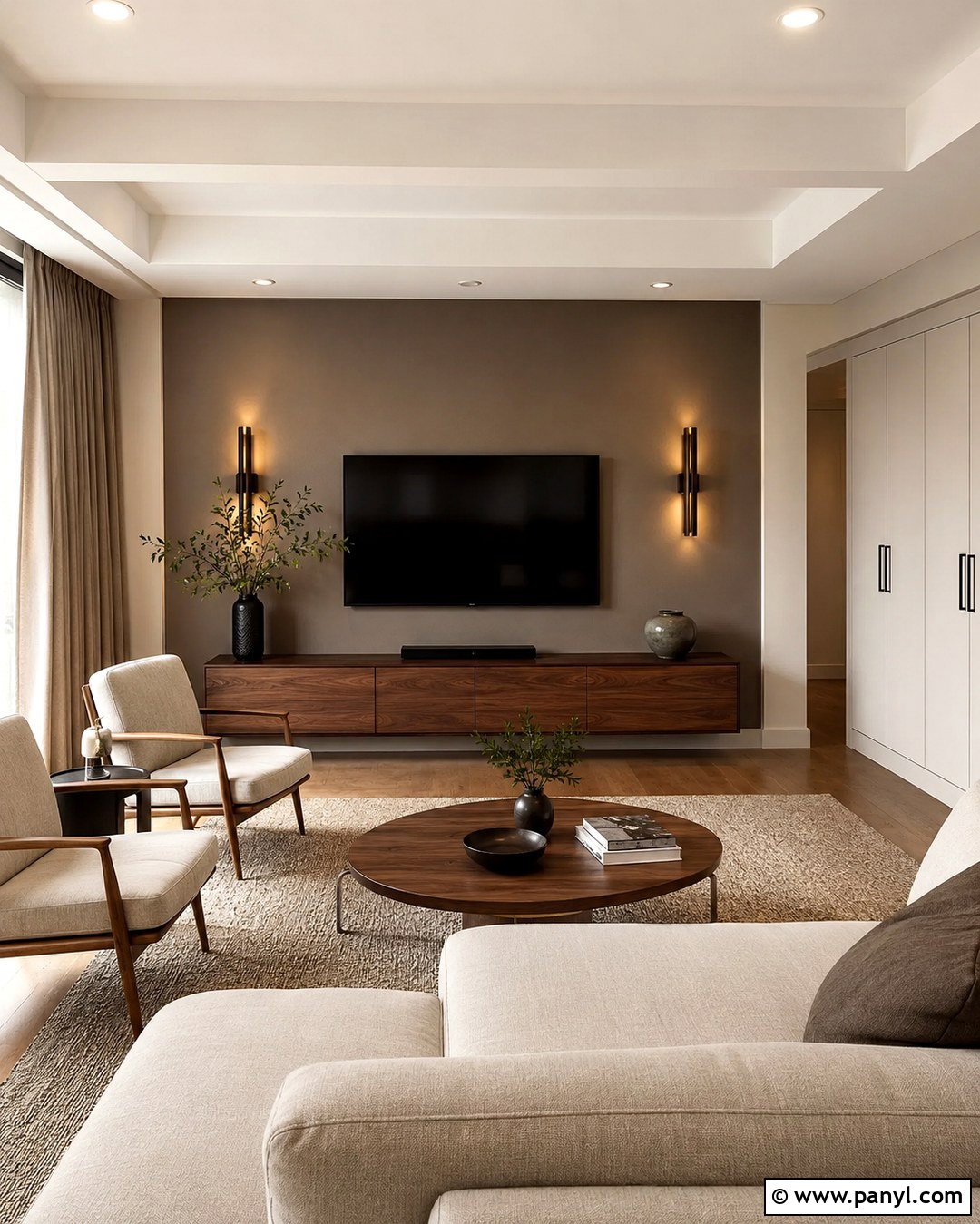 Deep Taupe TV Accent Wall - 20 Neutral Color Accent Wall Ideas