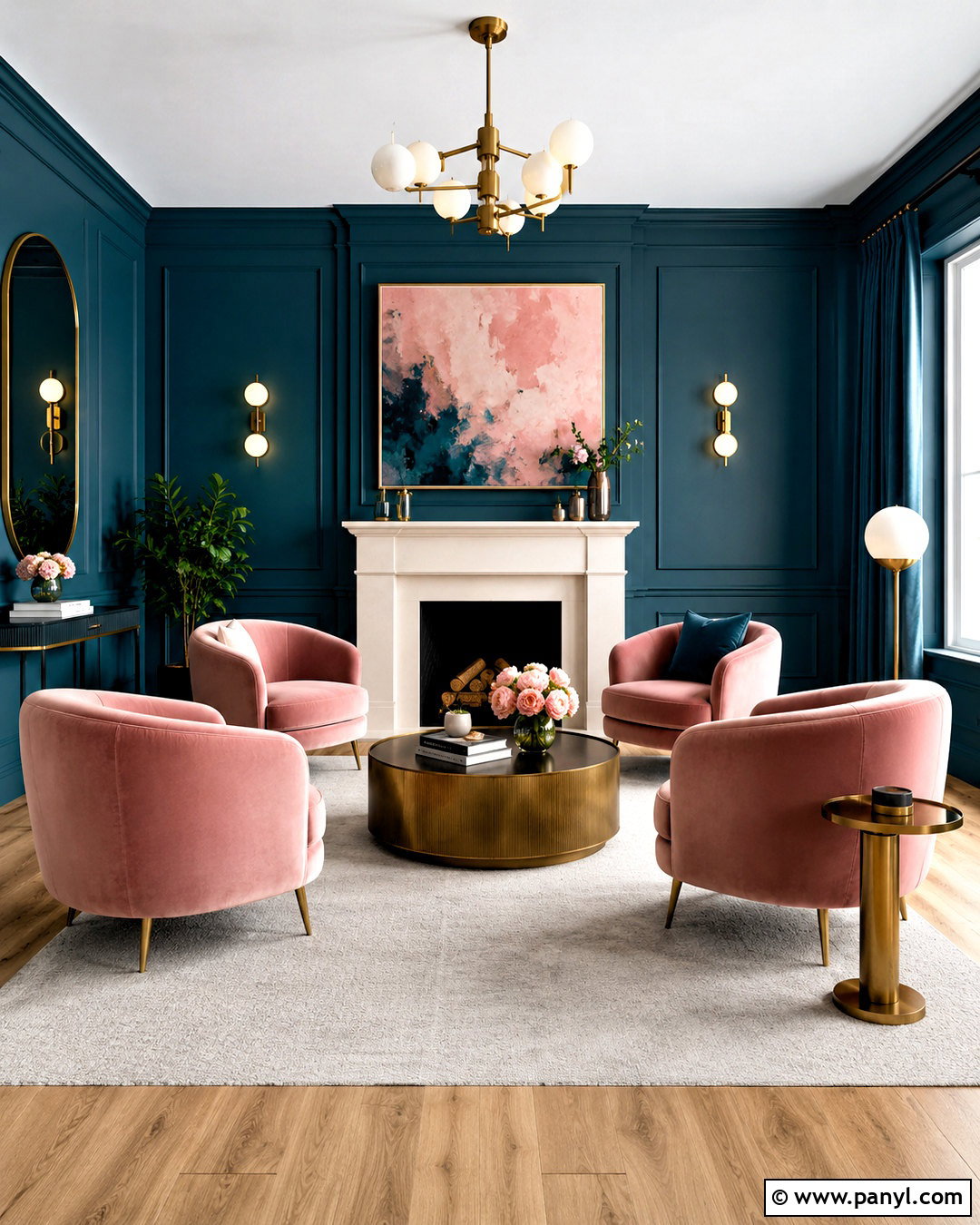 Deep Teal And Blush Pink Sitting Room - 20 deep teal color palette ideas