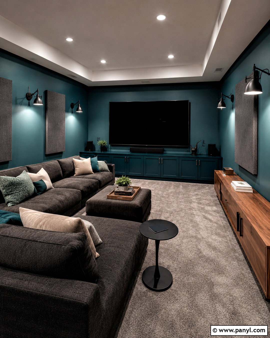 Deep Teal And Charcoal Media Room - 20 deep teal color palette ideas
