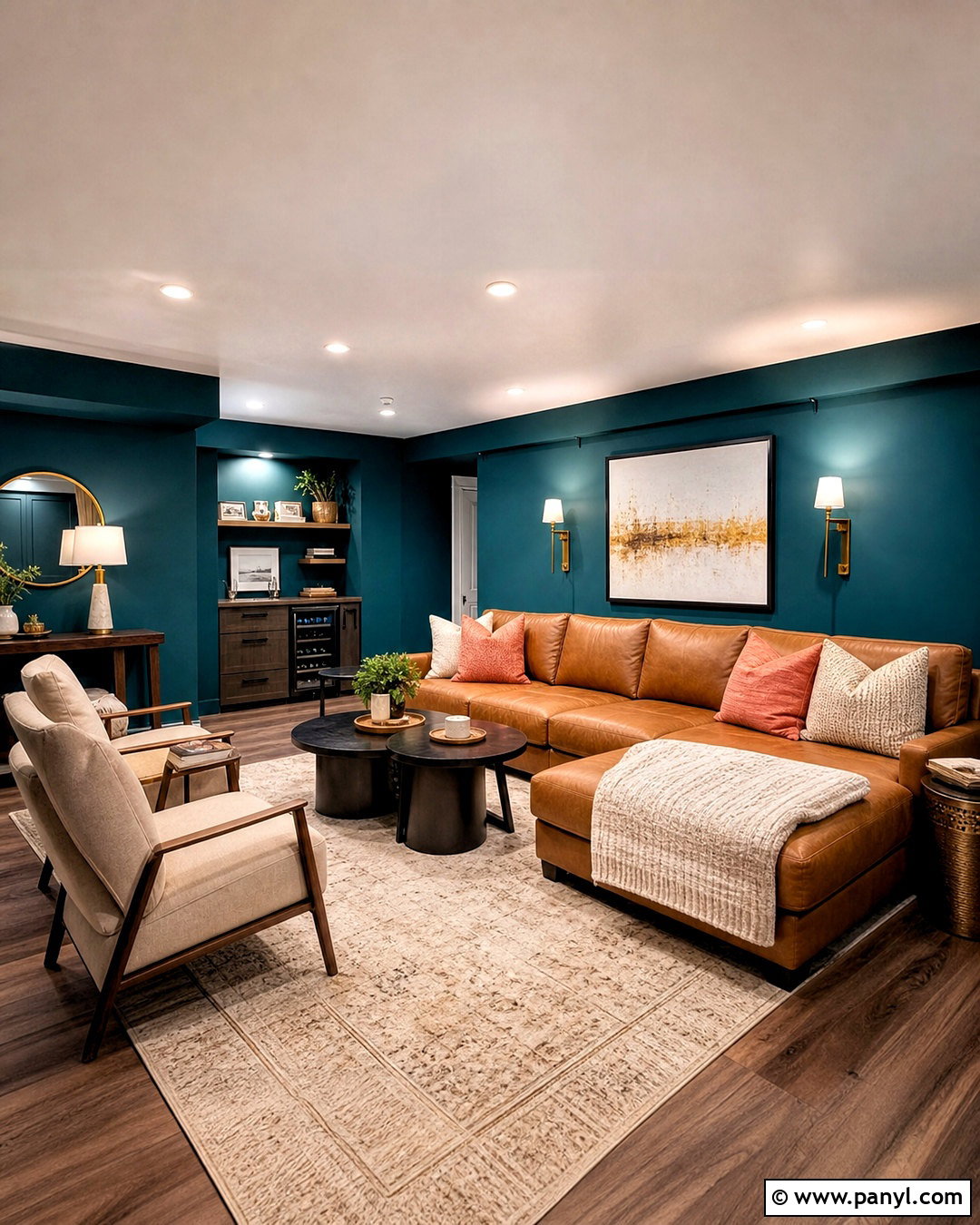 Deep Teal Basement Lounge - 20 basement colors ideas