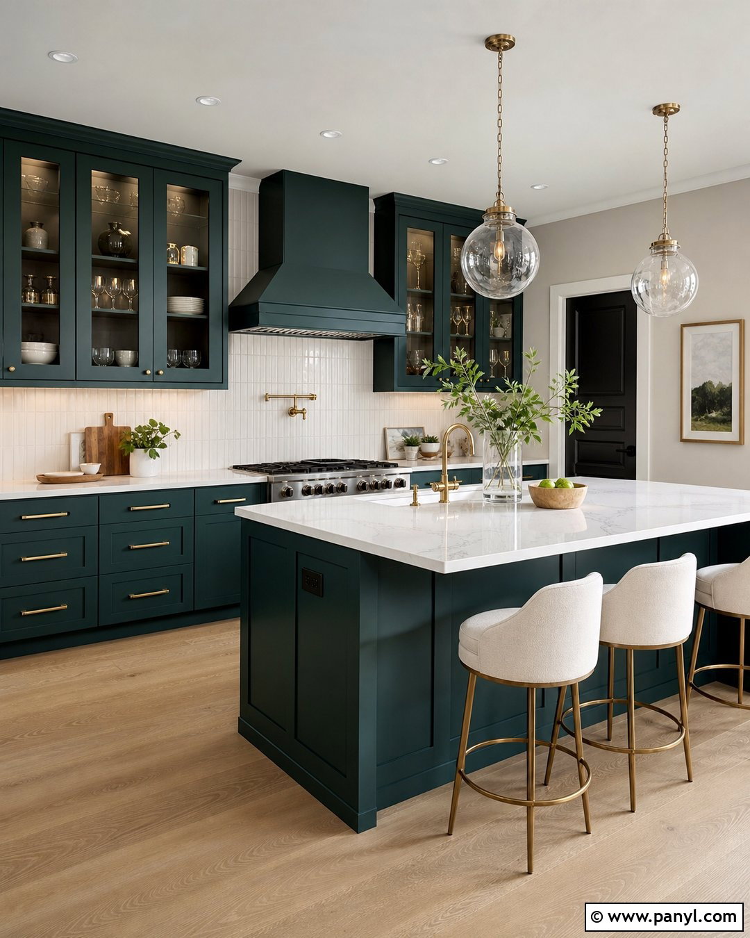 Deep Teal Cabinets With Pale Greige Walls - 20 Kitchen Cabinet And Wall Paint Ideas