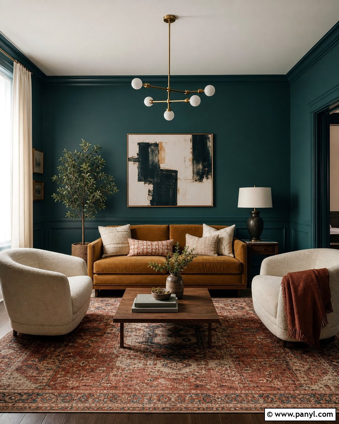 Deep Teal Chair Rail In A Living Room - 20 Chair Rail Same Color As Wall Ideas